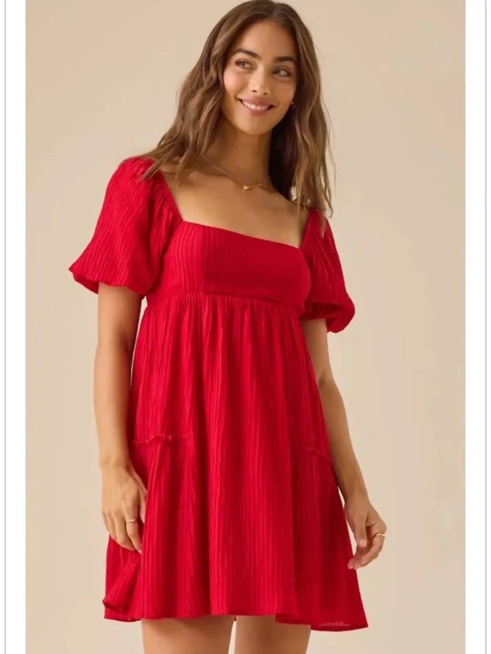 Altar'd State Marianne Tiered Mini Dress in Red